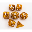 Gold Set of 7 Marbled Polyhedral Dice with White Numbers for D20 based RPG's
