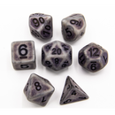 Silver Set of 7 Ancient Polyhedral Dice with Black Numbers for D20 based RPG's
