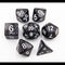 Black Set of 7 Marbled Polyhedral Dice with White Numbers