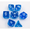 Blue Set of 7 Transparent Polyhedral Dice with White Numbers