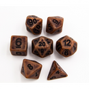 Copper Set of 7 Ancient Polyhedral Dice with Black Numbers