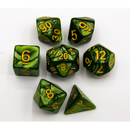 Grass Green Set of 7 Marbled Polyhedral Dice with Gold Numbers