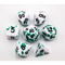Green Set of 7 Speckled Polyhedral Dice with Black Numbers
