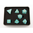 Green Turquoise Set of 7 Gemstone Polyhedral Dice with Gold Numbers