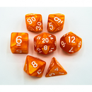 Orange Set of 7 Marbled Polyhedral Dice with White Numbers