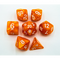 Orange Set of 7 Marbled Polyhedral Dice with White Numbers