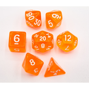 Orange Set of 7 Transparent Polyhedral Dice with White Numbers