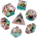 Panda Set of 7 Filled Polyhedral Dice with Orange Numbers