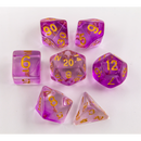 Purple Set of 7 Nebula Polyhedral Dice with Gold Numbers