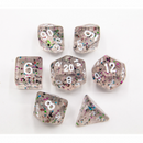 Rainbow Set of 7 Glitter Polyhedral Dice with White Numbers