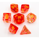 Red Set of 7 Nebula Polyhedral Dice with Gold Numbers
