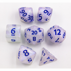 Silver Blue Glitter Set of 7 Special Set Polyhedral Dice with Silver 2 Numbers