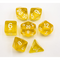 Yellow Set of 7 Transparent Polyhedral Dice with White Numbers