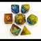 Black/Purple/Yellow Set of 7 Shimmering Galaxy Polyhedral Dice with Gold Numbers  Fair Game Video Games