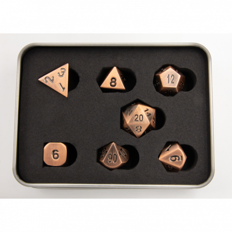 Burnished Block Set of 7 Metal Polyhedral Dice with Copper Numbers  Fair Game Video Games