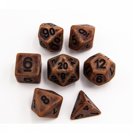Copper Set of 7 Ancient Polyhedral Dice with Black Numbers  Fair Game Video Games