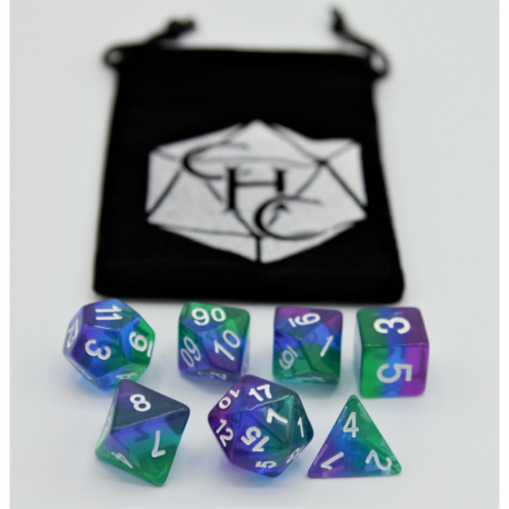 Northern Lights Set of 7 Aurora Polyhedral Dice with Silver Numbers  Fair Game Video Games
