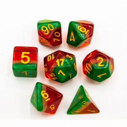 Watermelon Set of 7 Multi-layer Polyhedral Dice with Gold Numbers  Fair Game Video Games