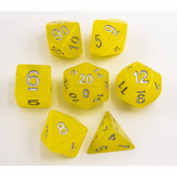 Yellow Set of 7 Jelly Polyhedral Dice with Silver Numbers  Fair Game Video Games